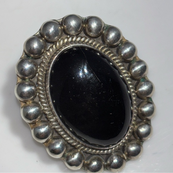 The Unbranded Brand Jewelry - Vintage 80,s Black onyx Cabochon and 925 Silver Clip Earrings
